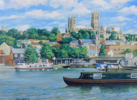 Alan Hydes (20thC). Lincoln from Brayford Pool, artist signed limited edition print number 100/999, 41cm x 56cm.