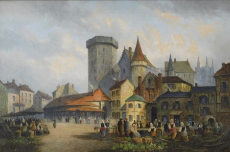 H. N. Eugene (19thC). Market Place Angouleme, oil on canvas, signed and dated 1894, 61cm x 92cm.