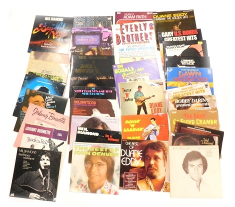 Various records, popular music to include Neil Diamond, The Jazz Singer and others, large quantity of other Neil Diamond, The Everly Brothers, various other 33rpm popular music, Tony Orlando, Bobby Darin, Jess Conrad, Bob Dylan, The Dooleys, The Billy Fur