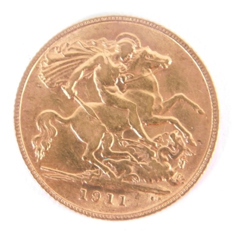 A George V gold half sovereign, 1911.