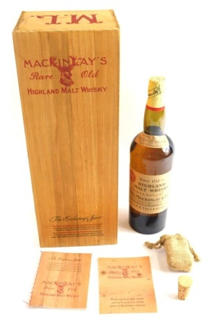 A bottle of Mackinlay's Rare Old Highland malt whisky, 47.3% volume, Ship Endurance Shackleton 1907 commemorative, in outer pine case, 70cl.