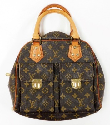 A Louis Vuitton monogram canvas Manhattan PM bag, the front with two compartments with brass monogrammed push lock clasps, the main body with a central zip enclosing a suede fitted interior, serial number FL0045, 25cm high, 25cm wide, 7cm deep, with cloth - 2