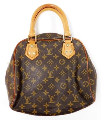 A Louis Vuitton monogram canvas Manhattan PM bag, the front with two compartments with brass monogrammed push lock clasps, the main body with a central zip enclosing a suede fitted interior, serial number FL0045, 25cm high, 25cm wide, 7cm deep, with cloth - 3