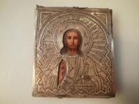 A Continental white metal Byzantine style icon of Christ