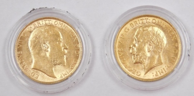 An Edward VII and George V gold half sovereign coin set, dated 1910 and 1911, each 4g, in a fitted box with outer packaging. - 3