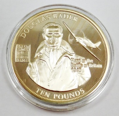 A London Mint commemorative 2010 Douglas Bader ten pound silver proof coin, 5oz, in fitted box with outer packaging. - 2