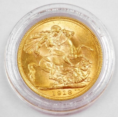 A George V full gold sovereign, dated 1918, The Only Sovereign Struck at the Royal Mint in Bombay, 8g, in fitted box with outer packaging. - 2