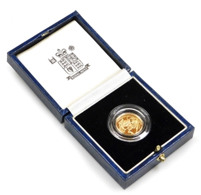 An Elizabeth II gold half sovereign, 1996, 4g, with Royal Mint case and packaging.