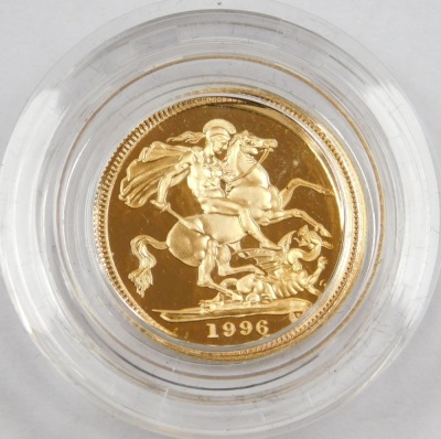 An Elizabeth II gold half sovereign, 1996, 4g, with Royal Mint case and packaging. - 2