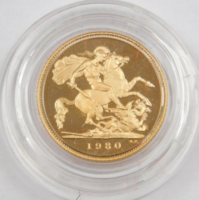 An Elizabeth II gold half sovereign, 1980, 4g, with Royal Mint case and packaging. - 2