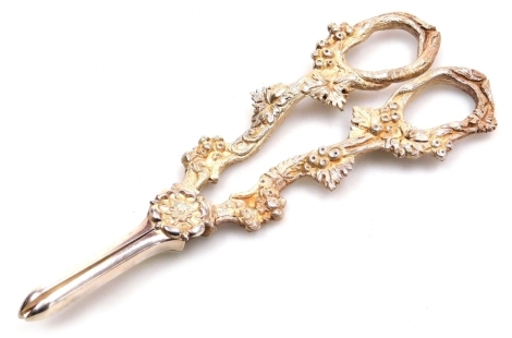 A pair of Elizabeth II silver grape scissors, each handle profusely decorated with grapes, vines etc., Camelot Silverware Ltd., Sheffield 1995, 3.33oz, 15.5cm long.