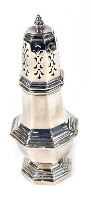 An Elizabeth II silver sugar castor, of baluster form, with a pierced top, Crisford & Norris Ltd, Birmingham 1966, 5.46oz, 19cm high.