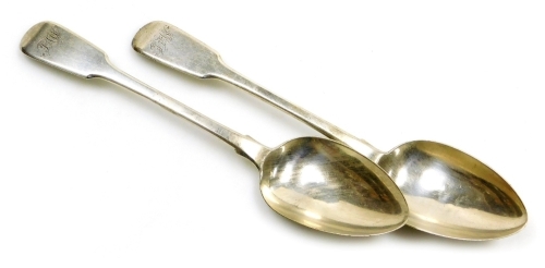 A pair of George III silver Fiddle pattern serving spoons, initial engraved, James Phipps, London 1786, 4.80oz.