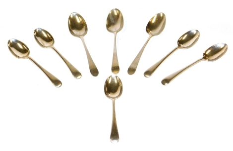 A set of five George V silver Old English pattern coffee spoons, Sheffield 1912, together with a set of three Georgian silver Old English pattern teaspoons, 2.82oz.