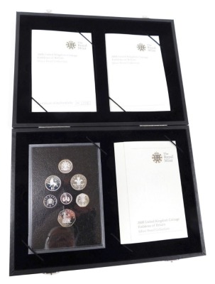 A Royal Mint 2008 United Kingdom coin collection, silver proof, Emblems of Britain, number 1296, cased.