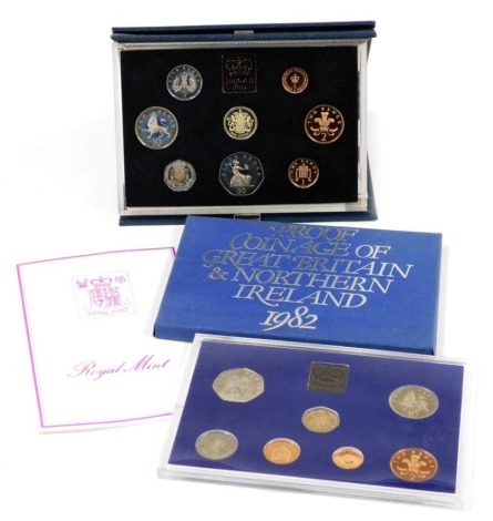 A United Kingdom proof coin set 1982, with case, and a United Kingdom proof coinage set for 1983. (2)