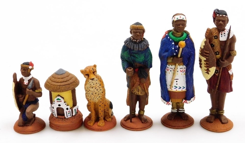 A 20thC Galastar CC painted chess set, modelled as indigenous tribesman ...