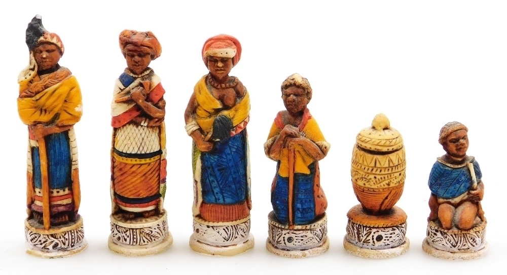 A 20thC Galastar CC painted chess set, modelled as indigenous tribesman ...