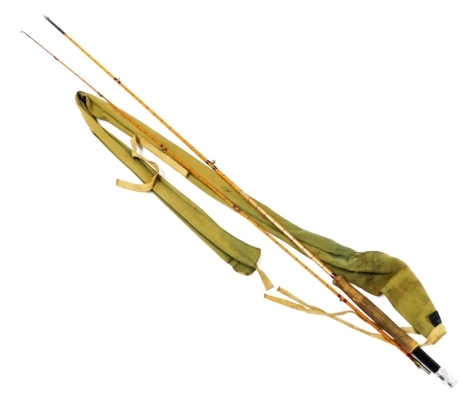 A Hardy Bros. The Perfection Palakona split cane fly rod, two piece, 8ft, with canvas bag.