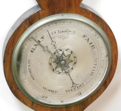 A late 19thC rosewood cased banjo barometer, silvered dial lacking glass, with thermometer, and dry/damp dial, 98cm high. - 2