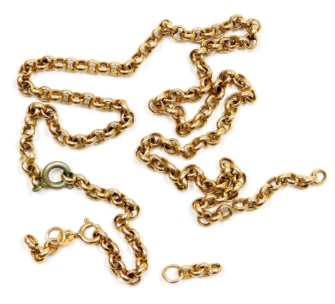 A 9ct gold belcher link neck chain, on a bolt ring clasp, 7.1g. (AF)