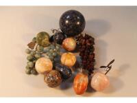 Various hardstone carved decorative fruit ornaments and other carved stone