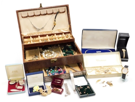 Silver and costume jewellery, including simulated pearls, silver gate bracelet, silver ingots, Sekonda and Regency wristwatches, earrings, etc. (a quantity)