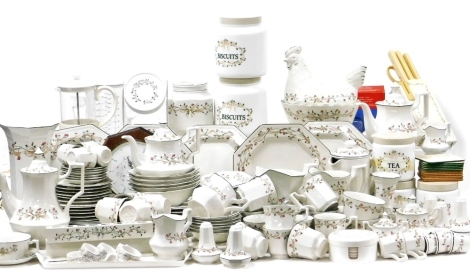 An extensive collection of Johnson Brothers Eternal Beau pattern tea dinner and coffee wares, to include coffee pot, teapot, cafetiere, salt and pepper shakers, egg cups, napkin rings, etc. (a quantity)