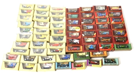 A group of Models of Yesteryear Matchbox cars, to include Harrods van, 1920s Rolls Royce, 1918 Crossley RAF Tender, Jaguar SS100, etc., all boxed. (2 boxes)