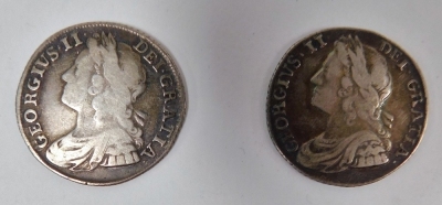 Two George II silver shillings, both dated 1739, 11.7g. - 2