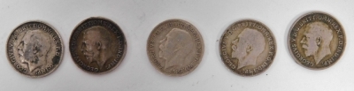 Five George V threepence Maundy coins, dates for 1913, 1917, 1918 (2), and 1920, 6.9g. - 2