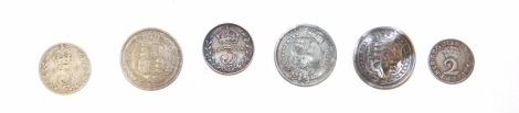 A group of 18thC and later silver coinage, to include Queen Anne 1710 two pence Maundy coin, a George V 1914 three pence Maundy coin, a Victorian silver sixpence, etc., 11.8g,