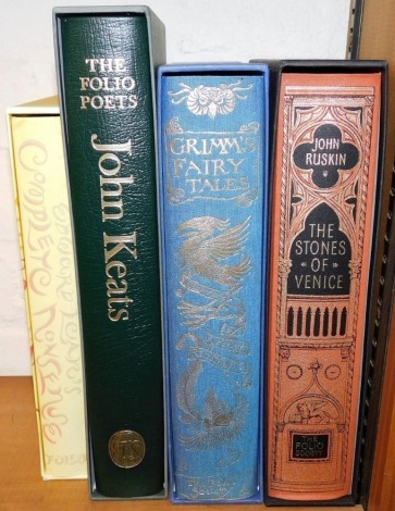 Folio Society. Various works, comprising Ruskin (John) The Stones Of Venice, Grimm's Fairytales, The Folio's Poet John Keats, and Edward Lear's Complete Nonsense, each with outer slip case.