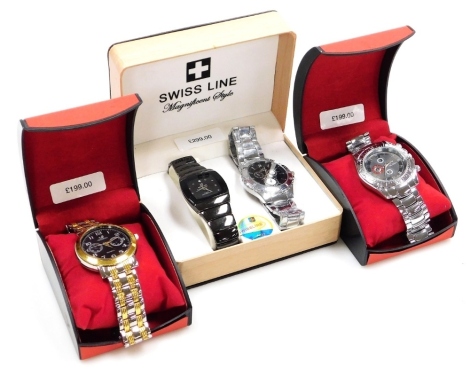 Four gentleman's dress wristwatches, comprising three Orlando watches, and a Swiss Line quartz and water resistant wristwatch, with three cases.