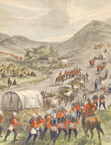 A Victorian colour lithograph, depicting camp of the 80th Regiment on the Zulu border, 28cm x 21cm.