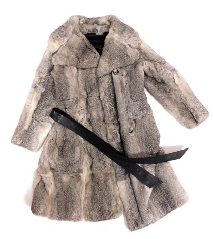 A Maltese fur full length coat, in grey, underarm measurement approximately 41cm.