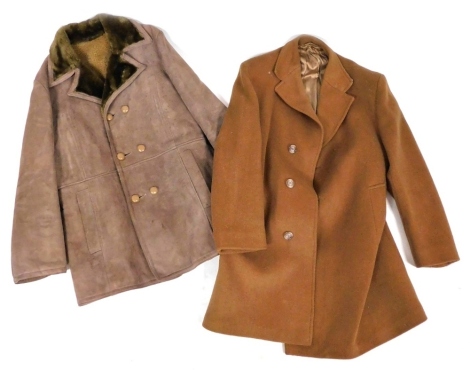 A mid century Trent brown wool gentleman's coat, together with a sheepskin coat.