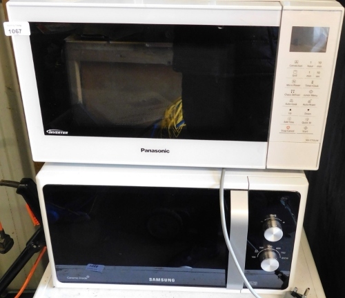 A Samsung 800watt microwave, together with a Panasonic microwave, NN-CT55JW.