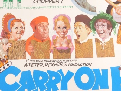 A 1970s film poster Carry On Henry, 75cm x 102cm. Mike Bell was a prolific artist of film posters throughout the 1970s, 80s, and 90s. His leading posters, as documented, include Robert Bolt's Lady Caroline Lamb, and Romancing The Stone. The collection ha - 3