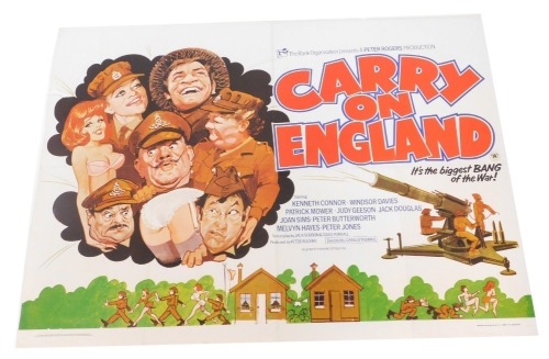 A 1970s film poster Carry on England, 75cm x 102cm. Mike Bell was a prolific artist of film posters throughout the 1970s, 80s, and 90s. His leading posters, as documented, include Robert Bolt's Lady Caroline Lamb, and Romancing The Stone. The collection