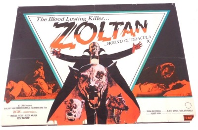 A late 1970s film poster for Zoltan Hound of The Dracula, 75cm x 102cm. Mike Bell was a prolific artist of film posters throughout the 1970s, 80s, and 90s. His leading posters, as documented, include Robert Bolt's Lady Caroline Lamb, and Romancing The St