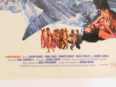 A 1980s film poster for Tintorera!, 102cm x 69cm. Mike Bell was a prolific artist of film posters throughout the 1970s, 80s, and 90s. His leading posters, as documented, include Robert Bolt's Lady Caroline Lamb, and Romancing The Stone. The collection ha - 2