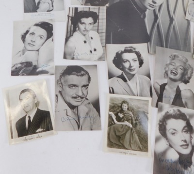 A collection of 1960s, 1970s, and 1980s black and white film star photographs, bearing printed signatures, to include Jean Simmons, Glynis Johns, Marilyn Monroe, Clark Gable, Gregory Peck, Kaye Kendall, Jane Hylton, Dickie Valentine, David Whitfield, Arth - 4