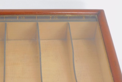 A Victorian mahogany glove display box, with a glazed top with six internal sections, ranging in size from 6¾ to 8, 9cm high, 40cm wide, 28cm deep. - 3