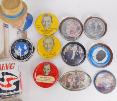 A collection of Bing Crosby ornaments and trinkets, a Bing golfing handkerchief, "To Burt Day", signed Bing Crosby, black and white photographs, a small ceramic head, International Crosby Circle plate, plaque, mugs, paperweights, Bing Crosby Ice Cream Van - 3