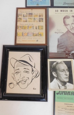 A collection of Bing Crosby artist posters and advertising boards, to include Paramount Services, Anything Goes, So Much in Love recorded by Bing Crosby, Emery Music, Decca Records, Brunswick Records release boards, etc, framed. (a quantity) - 5