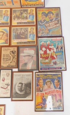 A collection of film advertising prints and posters, each including Bing Crosby in a starring role, to include On Route Vers Zanzibar, On Route Vers Le Maroc, On Route Vers Singapore, The Bells of St Marys, and others, each framed. (a quantity) - 3