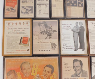 A collection of Bing Crosby advertising posters, to include Art Carved Diamond Rings, Persona Precision Blades, USA Savings Bonds, Bolex and others, each framed. (a quantity) - 3