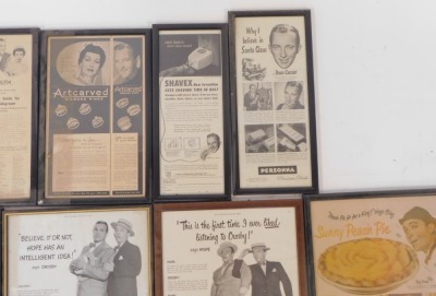 A collection of Bing Crosby advertising posters, to include Art Carved Diamond Rings, Persona Precision Blades, USA Savings Bonds, Bolex and others, each framed. (a quantity) - 5