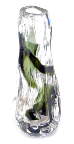 A 1960s Whitefriars Knobbly glass vase, with a clear and green waved design, pattern number 9612, 23cm high.